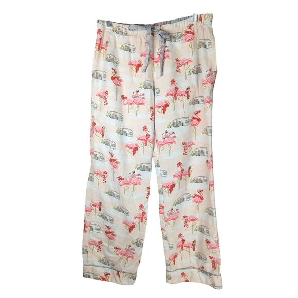 Nick and Nora Pajama Pants Womens M White Camper Flamingo Lounge - Picture 1 of 8